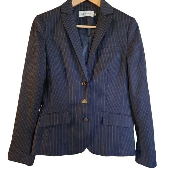 Calvin Klein size 4 blue striped long-sleeve button-down Blazer Suit  Jacket - Picture 1 of 10